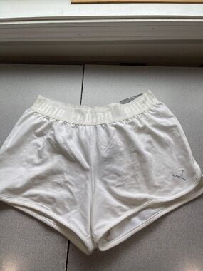 Puma White Elastic-Waist Active Shorts Large New With Tags